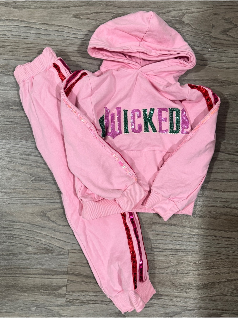 Lola + The Boys Wicked Pink Sequin Hoodie Jogger Set Girls 10
